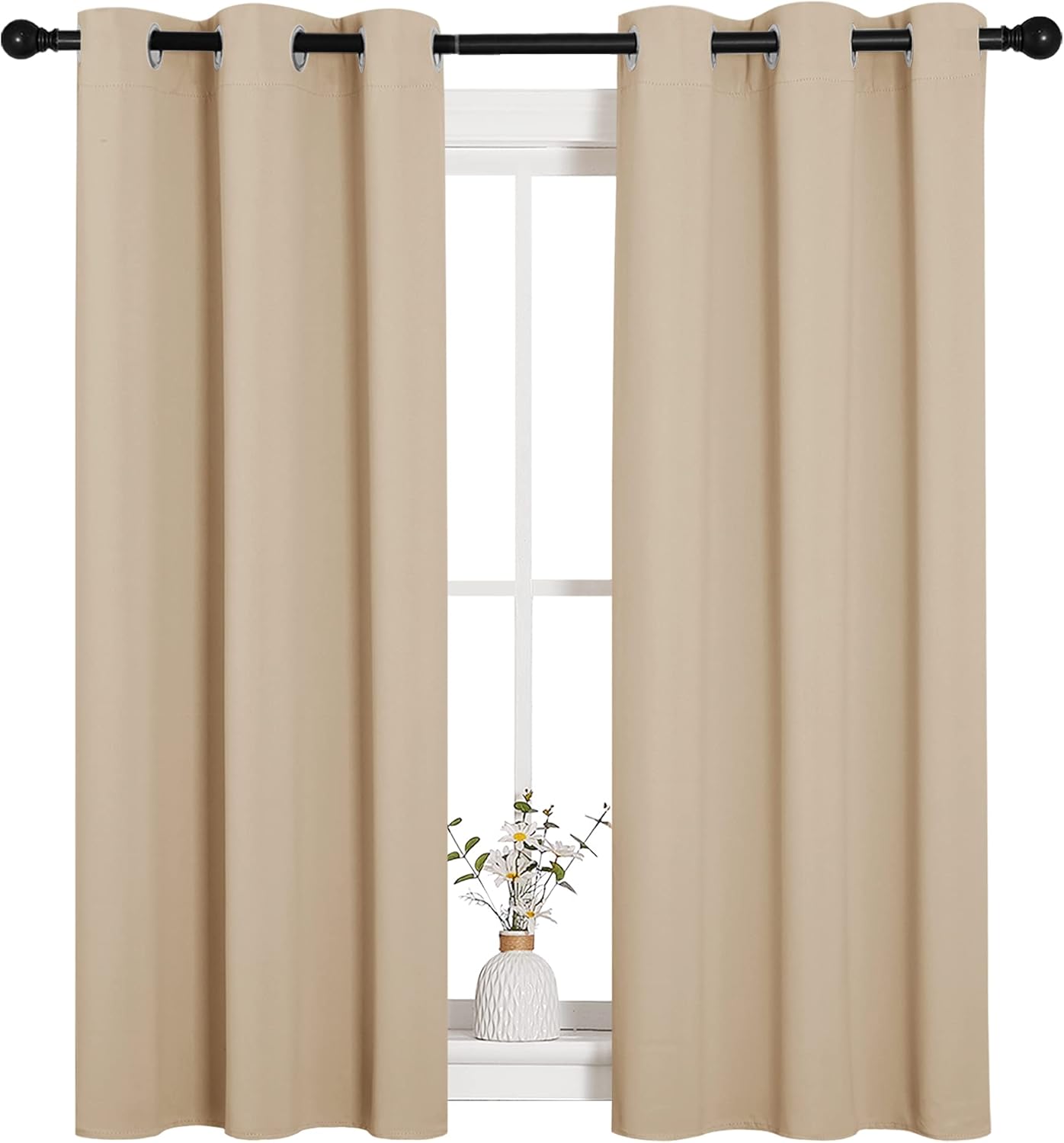 NICETOWN Room Darkening Curtains - Thermal Insulated Grommet Draperies for Bedroom | Biscotti Beige, 2 Panels (W34 x L54)