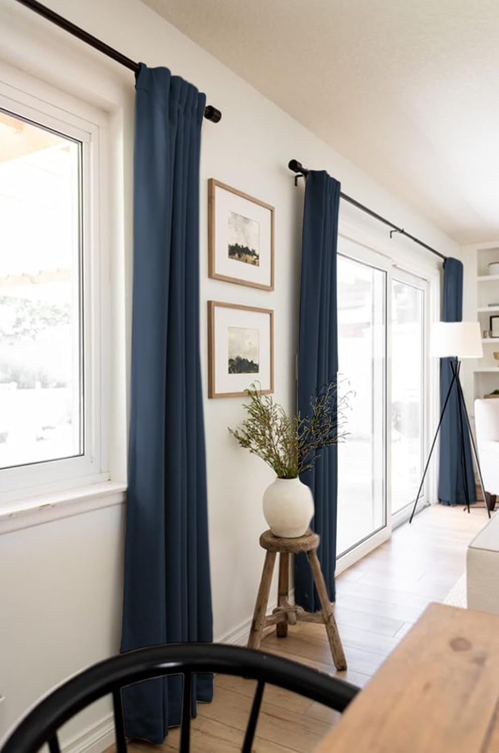 Skiennix 100% Blackout Linen Curtains - Thermal Insulated Drapes for Bedroom | 50" W x 96" L, Navy