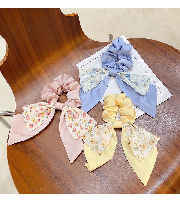 Chiffon Bow Scrunchies 2pcs Large Yellow Hair Tie Bows for Women