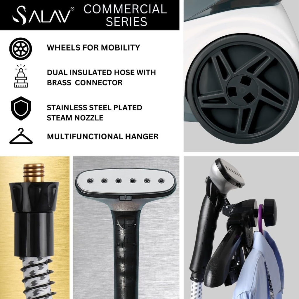 SALAV Heavy Duty Garment Steamer - 1800W Full-Size with 3L Water Tank & 90+ Min Continuous Steam | White