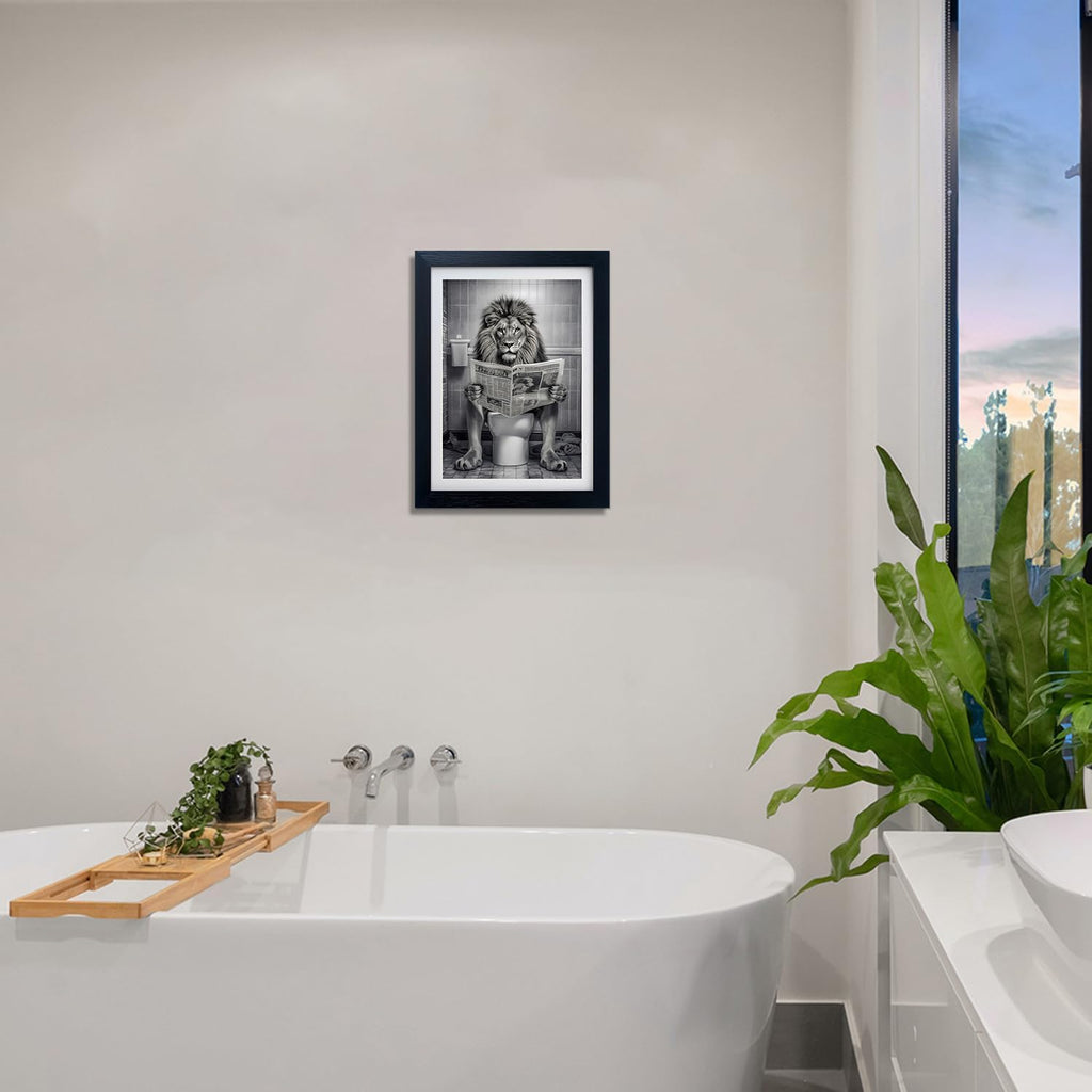 Regine Switzerland Bathroom Wall Decor - Black and White Lion Toilet Art Print | Funny Animal Artwork