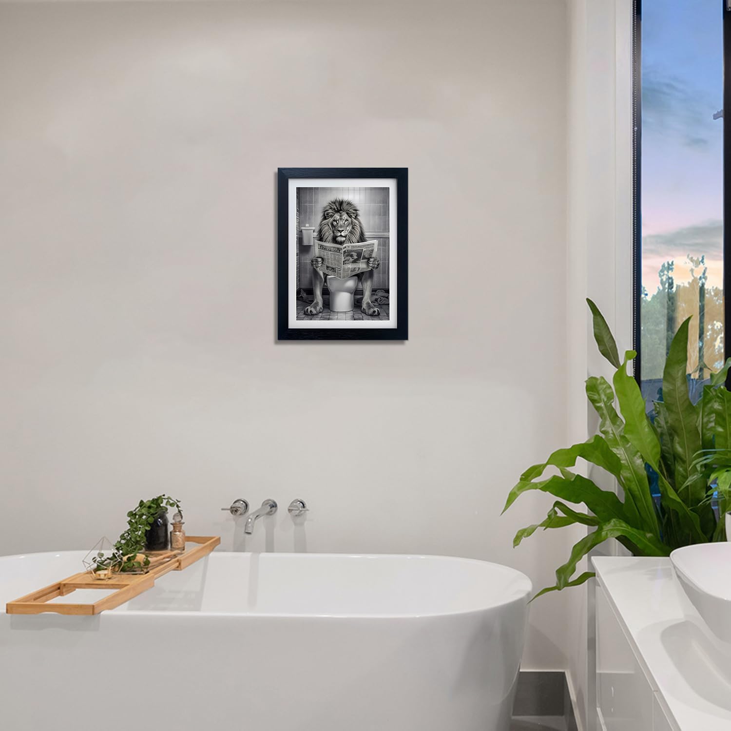 Regine Switzerland Bathroom Wall Decor - Black and White Lion Toilet Art Print | Funny Animal Artwork