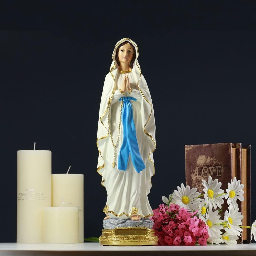 QIANLING 12-Inch Lourdes Virgin Mary Statue - Hand-Painted Catholic Figurine for Home Decor & Prayer Room