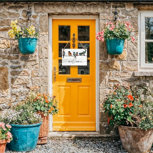Spring-Themed 8x12 Wooden Welcome Sign with Jute Rope - Farmhouse Door Decor