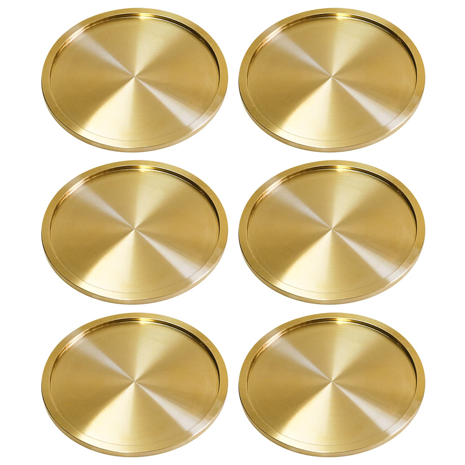 Heavy Brass Coasters for Drinks (6-Pack) - Solid Bronze Gold Coasters - Classy MCM Style Premium Coaster Set - 5 Star Hotel Table & Bar - Board Room Elegant Copper Cup Holder - L