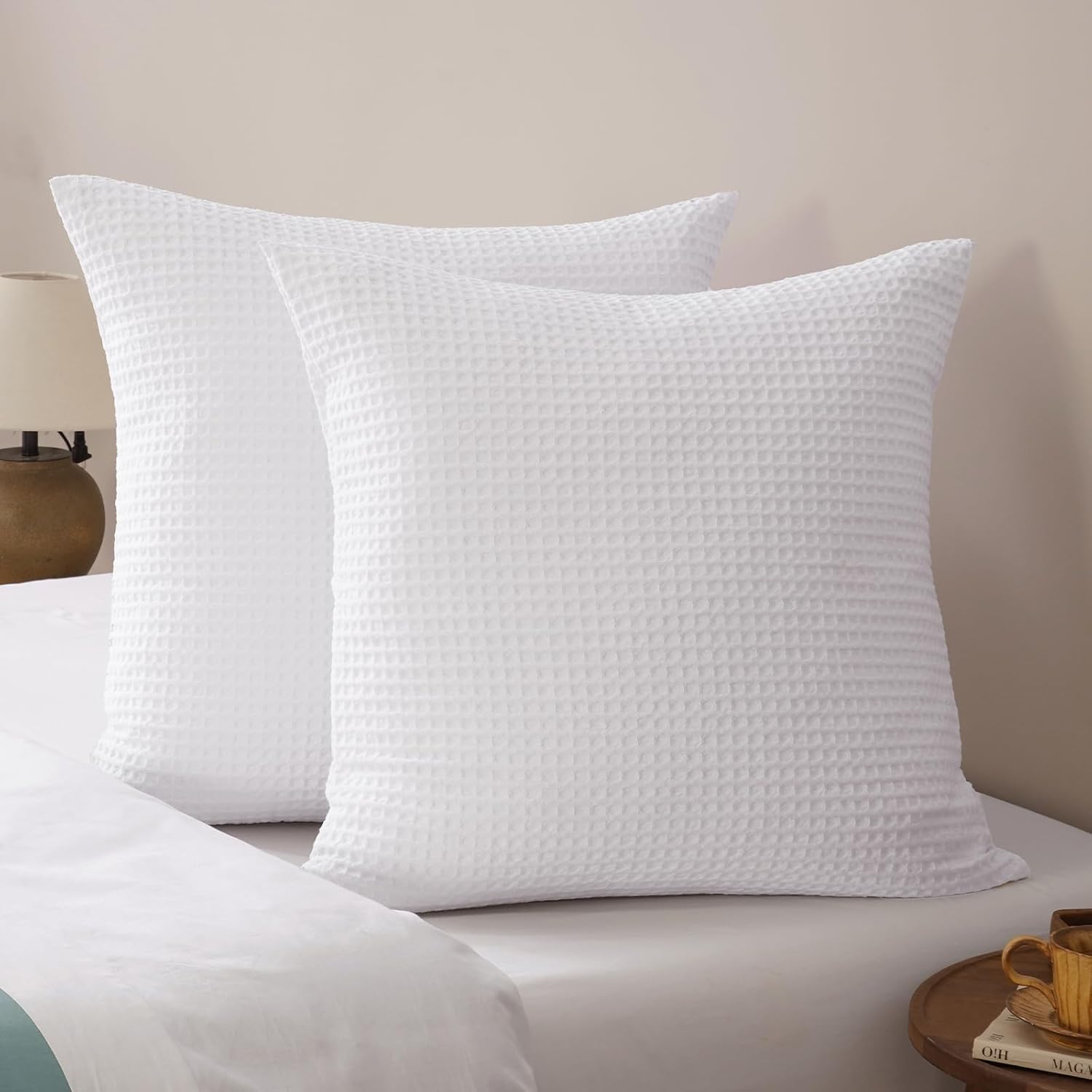 PHF Euro Shams Pillow Covers - Ultra Soft Waffle Weave, Breathable & Skin-Friendly, 26" x 26", White | 2 Pack