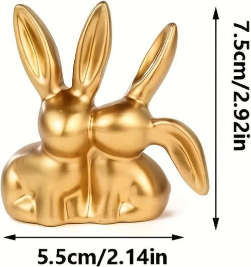 Golden Couple Bunny Figurine - Unique Resin Statue for Home & Office Decor | Perfect Holiday Ornament