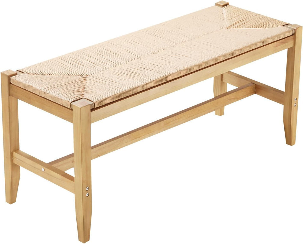 VEVOR Rattan Bench - 40" Wooden Entryway Bench with Oak Legs | Hand-Woven Boho Design for Living Room & Bedroom