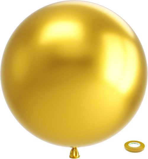 Bezente Metallic Gold Giant Balloons - 36 Inch Jumbo Chrome Gold Latex Balloons for Weddings & Parties