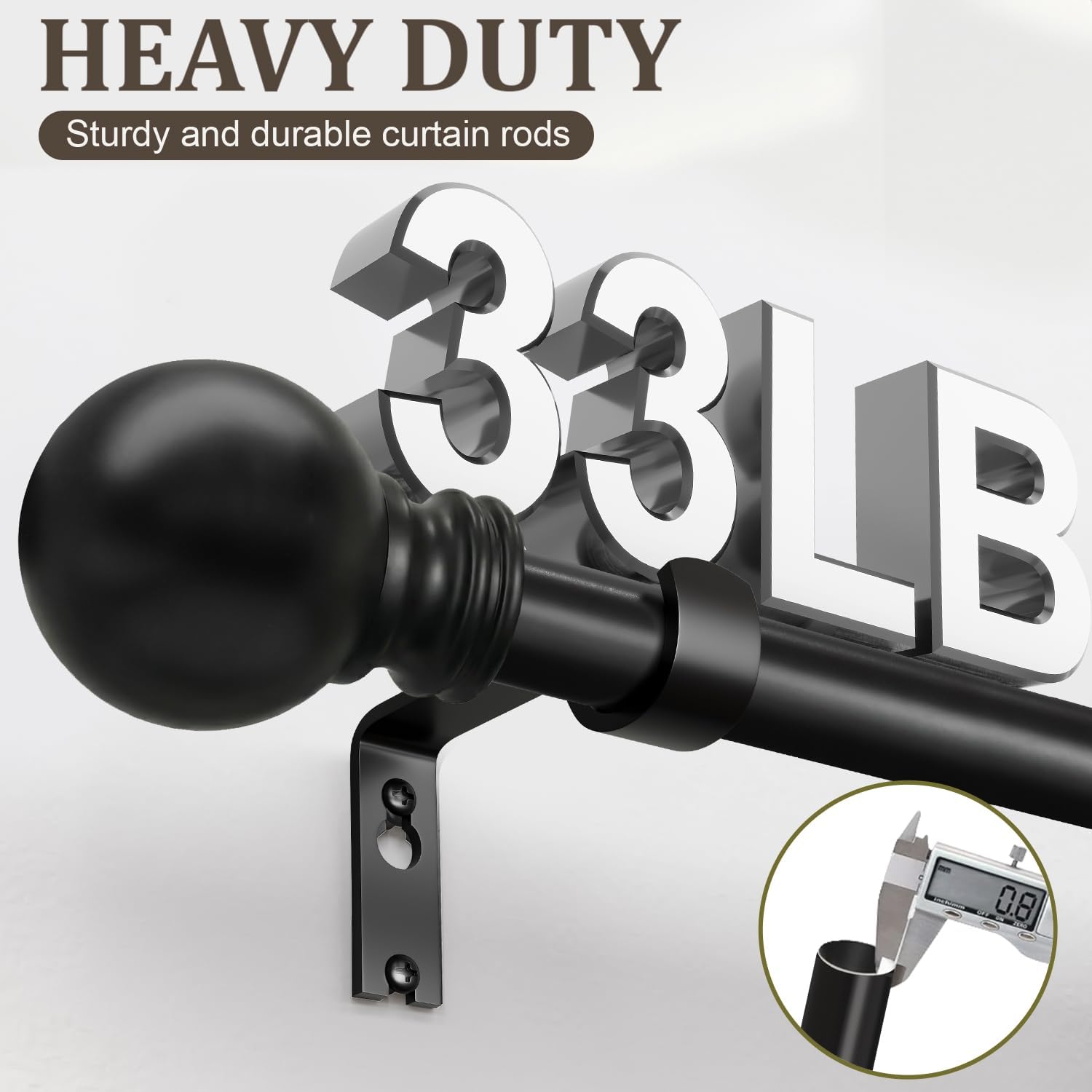 Skiennix Black Curtain Rods - Heavy Duty Metal Adjustable 72 to 144 Inch | Elegant Blackout Window Treatment