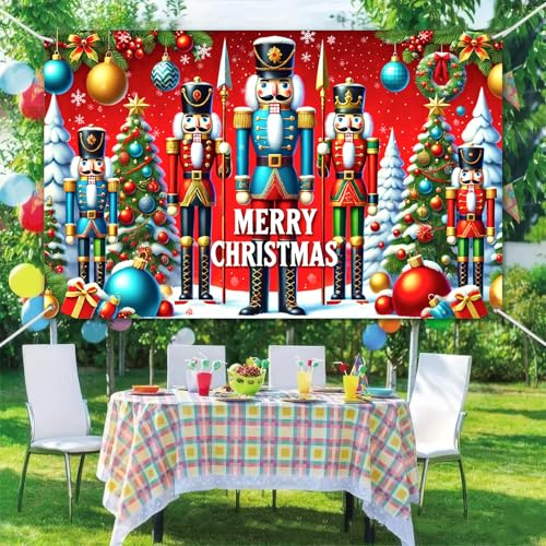 Christmas Nutcracker Banner Santa Sleigh Holiday Decorations - 71 x 43 Inch - Variation of THIS listing
