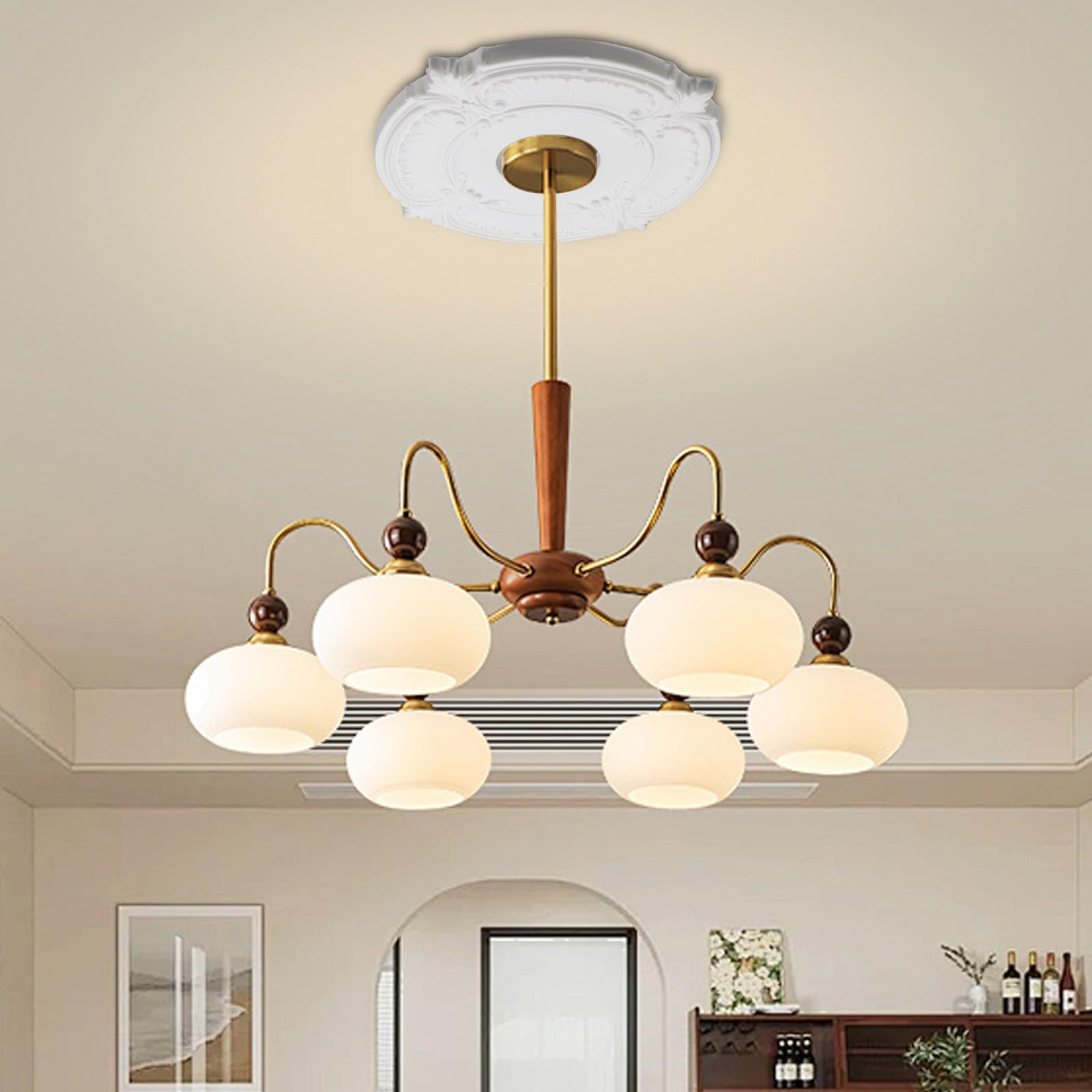Wealrit 2 Pcs White PU Ceiling Medallions Decorative Home Lighting Ceiling Medallions Round Ceiling Fans Chandeliers Ceiling Medallion Ring for Light Fixtures 11.8" OD x 3.5" ID(Style 3)