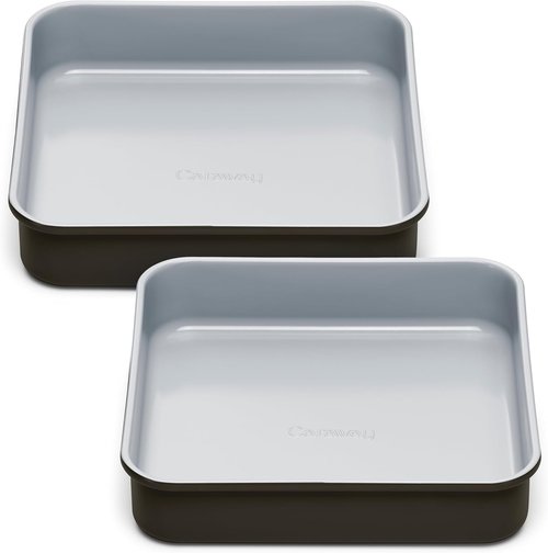 Caraway 9” Square Cake Pan Duo | Non-Stick Ceramic Coating - Chemical-Free - Ideal for Brownies & Lemon Bars - Black