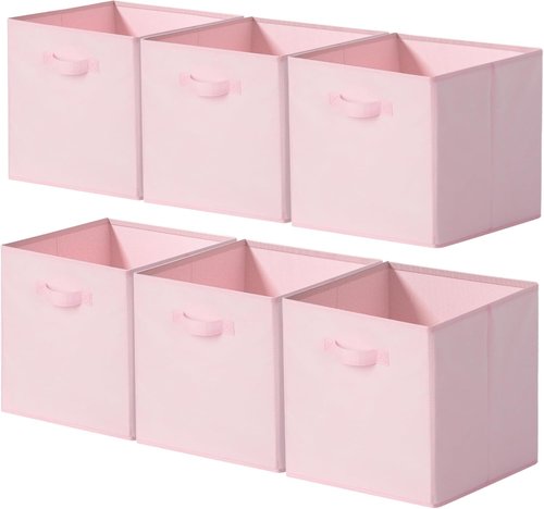 Cupic Cupid Storage Cubes - 6 Pack Collapsible Open Bins with Handles for Clothes & Toys | Pink 13x13