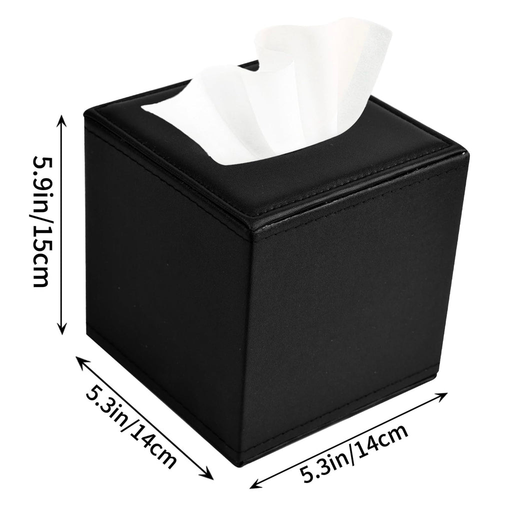 PU Leather Tissue Box Cover with Magnetic Closure,Square Tissue Box Holder with Magnetic Closure at The Bottom，Used for Bathroom Vanity Countertop Night Stands Bedroom Office Desk and Offices-Black