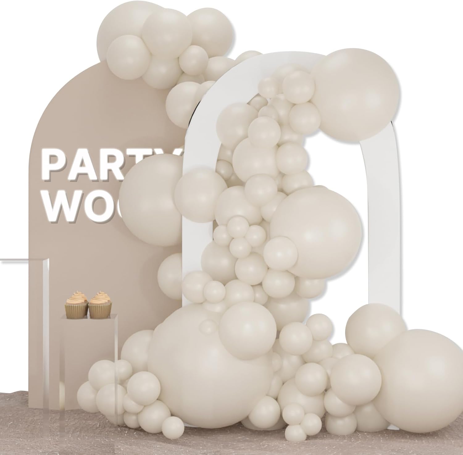 PartyWoo White Sand Balloons - 127-Piece Boho Balloon Arch Kit | Off-White & Beige Sizes for Weddings & Parties