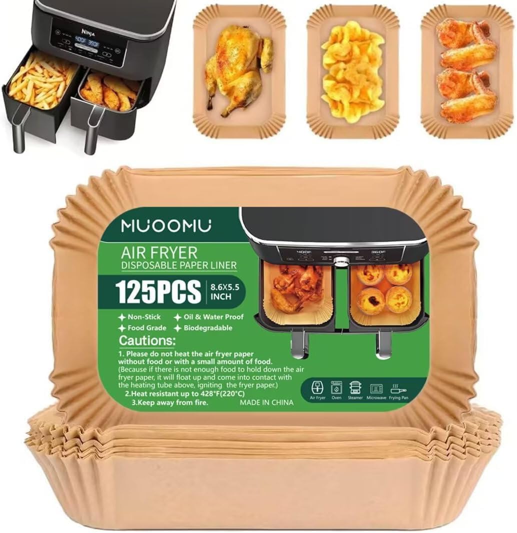 Ninja Air Fryer Disposable Paper Liners - Non-Stick Parchment Baking Sheets | 125PCS, 8.6in x 5.5in