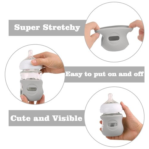 Avent | 3-Pack Silicone Sleeves for Glass Baby Bottles - Anti-Breakage Protection | 4 oz (Grey, Dark Blue, Apricot)