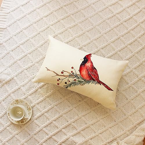 Christmas Cardinal Throw Pillow Cover - 12x20 Inch Cushion Case