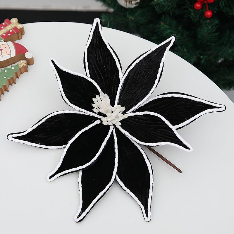 Artificial Black Poinsettia Flowers - 11 Inch Holiday Christmas Decor, Set of 4