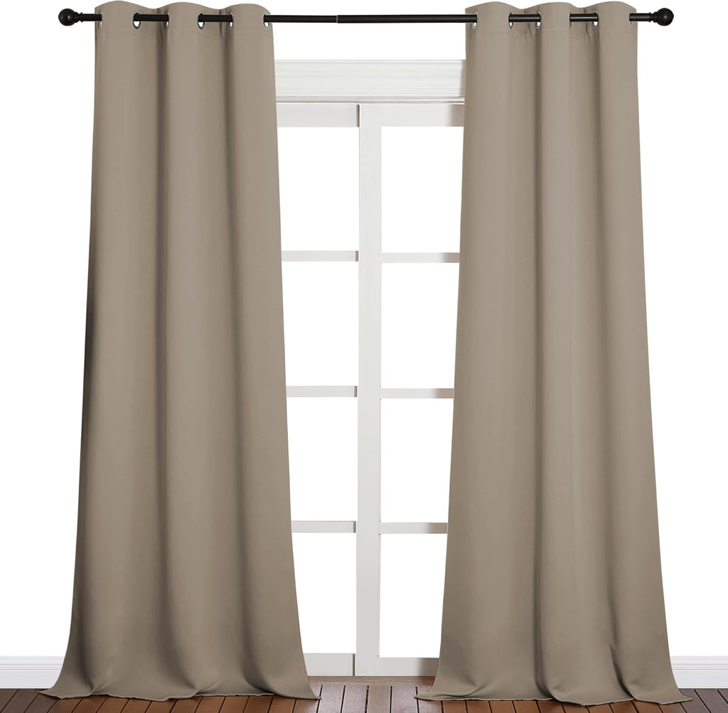 NICETOWN Blackout Curtains for Patio Glass Doors - Privacy Drapes for Bedroom & Living Room | Taupe, 42" x 95" (1 Pair)