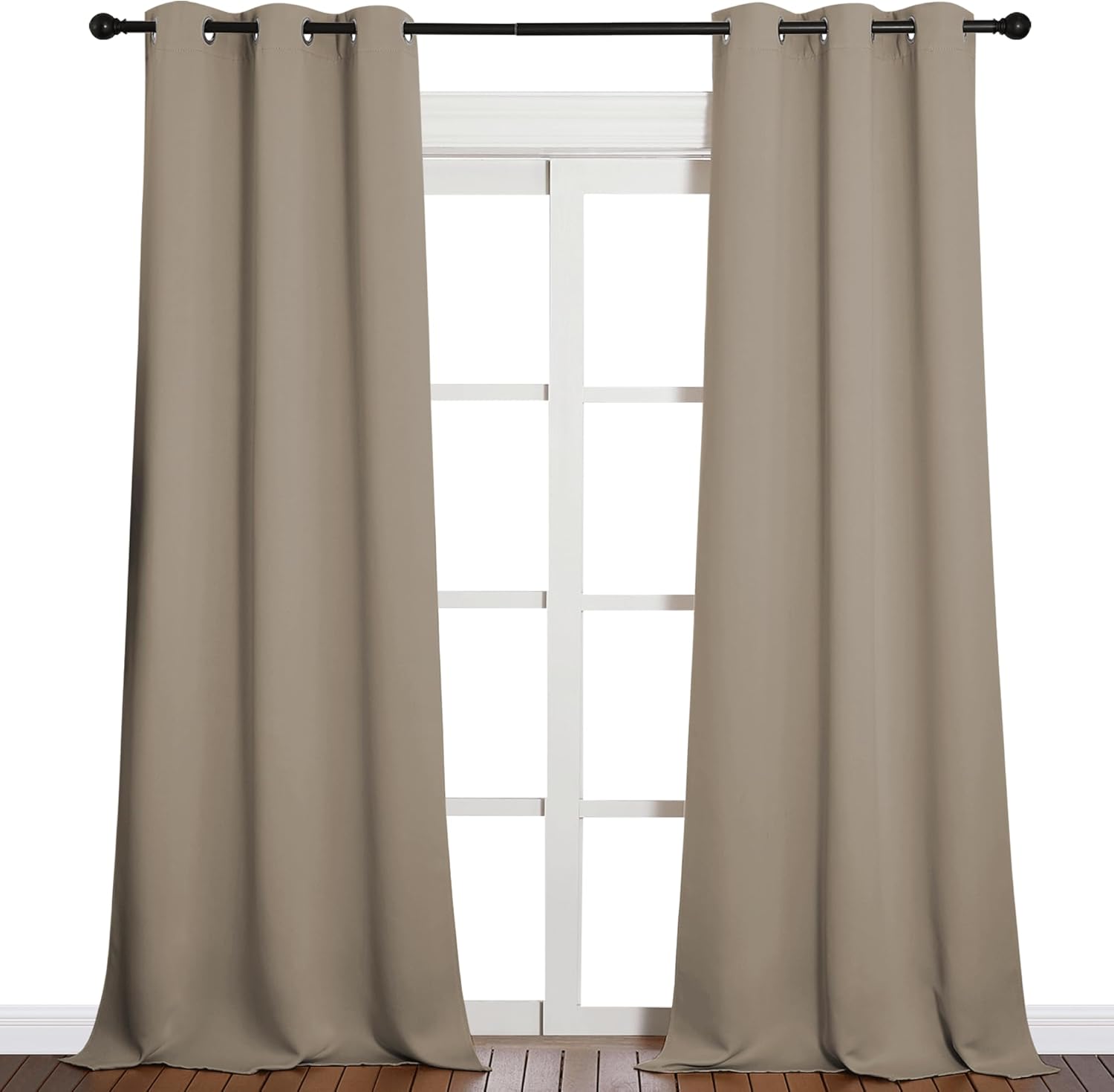 NICETOWN Blackout Curtains for Patio Glass Doors - Privacy Drapes for Bedroom & Living Room | Taupe, 42" x 95" (1 Pair)