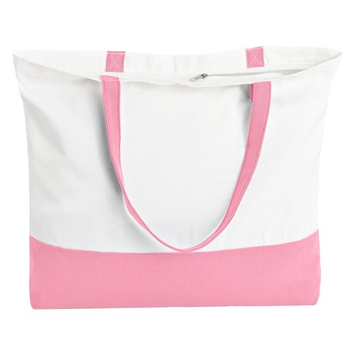 HWJH 1 Pack Canvas Tote Bag with Zipper, Blank Reusable Grocery Bags, Widened Washable Bag with Inner Pocket, Shopping Travel Large Tote Bags for DIY Heat Transfer, Christmas Craft Gift (Pink/White)
