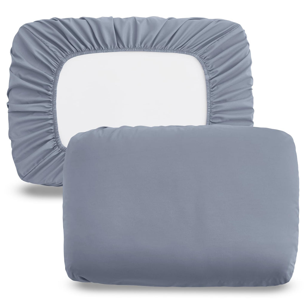Horbaunal 2 Pack Microfiber Pillow Cases, Silver Grey Travel Elastic Band Bed Pillowcases, 1800 Thread Count Soft Pillow Covers for Standard & Queen Size, 20 x 26 Inches