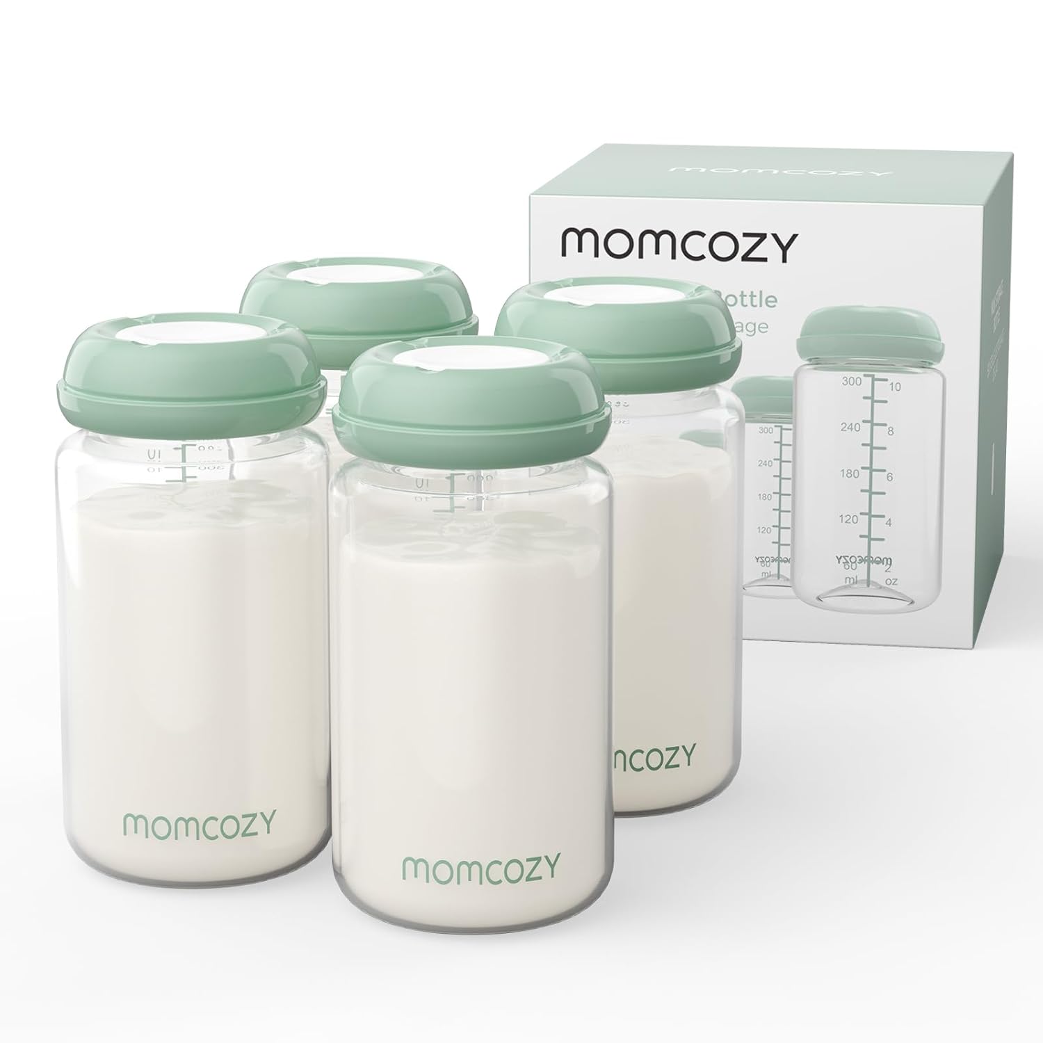 Momcozy Natural Baby Bottle - Wide-Neck, BPA-Free Breast Milk Storage | 11 oz, 4-Pack for Fridge & Cooler