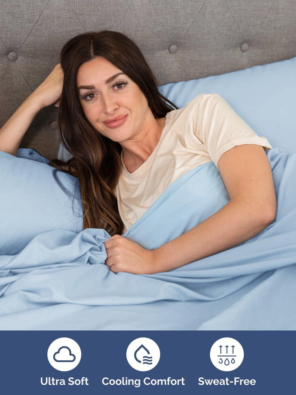 Skiennix Extra Deep Split King Sheet Set - 7-Piece Breathable Cooling Bedding - Soft, Wrinkle-Free Light Blue