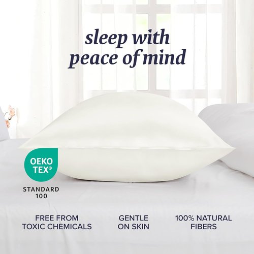 Beckham Hotel Collection Silk Pillowcase - 100% Mulberry Silk for Hair & Skin | 22 Momme, Queen, Ivory