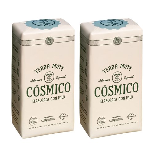 Yerba Mate COSMICO, 2.2 lb, 1 KILO (pack of 2), Premium Loose Leaf Argentine Tea, Gluten-Free, Large Leaf Low Dust Brew, Clean Energy