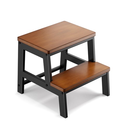 RORKEE 2 Step Wooden Step Stools for Adults Non-Slip, Sturdy Bed Steps for High Beds Easy Assembly, Portable Two Step Stool for Kitchen Bathroom Bedroom - Holds Up to 500 Lb