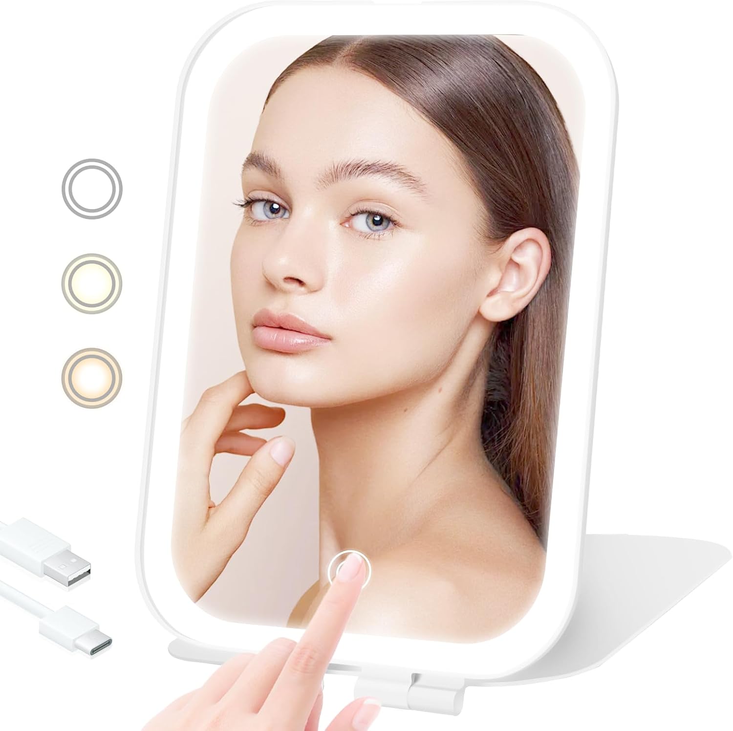 Skiennix Travel Makeup Mirror - Portable USB-Rechargeable Vanity Mirror with 3 Light Settings | Perfect Gift for Women and Girls
