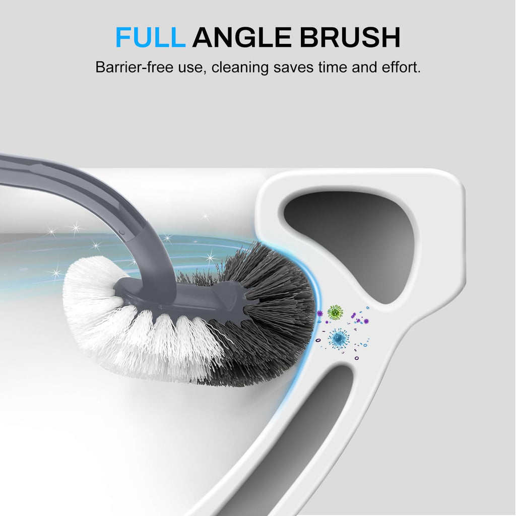 SetSail Toilet Brush and Holder Set, Compact Size Curved Toilet Bowl Brush for Bathroom Deep Cleaning with Stainless Steel Handle Toilet Cleaner Brush, Grey-2p