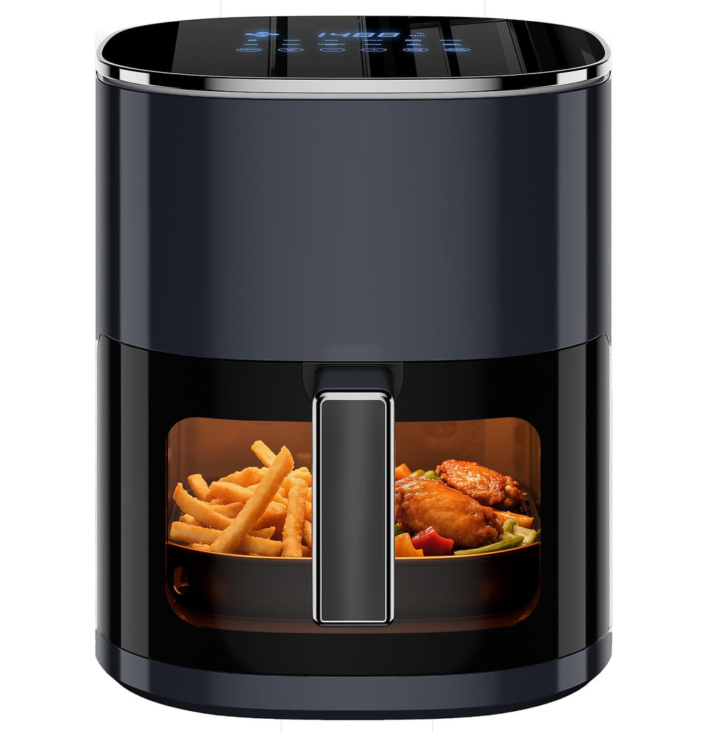 Simple Deluxe 12-in-1 Air Fryer 6.34 Qt, Digital Preset Airfryer with Visible Window, Nonstick and Dishwasher-Safe Basket, Air Fry, Roast, Bake, Dehydrate, Fries, 1700W, Black