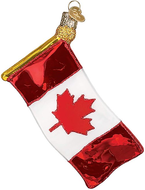 Old World Christmas Canadian Red and White Flag Glass Blown Ornament for Christmas Tree, Handcrafted Holiday Decoration, Flag Collection