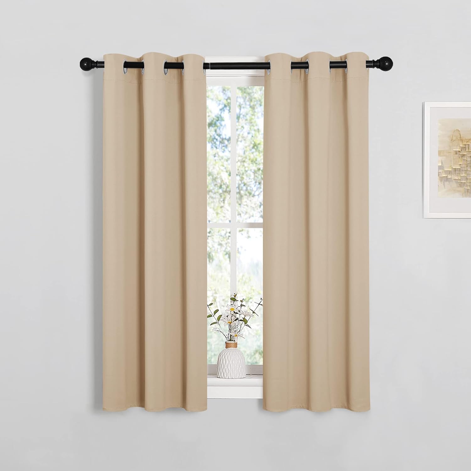 NICETOWN Room Darkening Curtain Panels - Thermal Insulated Grommet Drapes for Living Room | Biscotti Beige, 2 Panels (W29 x L45-Inch)