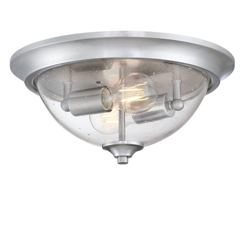 Westinghouse 6115900 Basset Contemporary Two-Light, 13 Inch Indoor Flush Mount Ceiling Light Fixture, Brushed Nickel Finish, Clear Seeded Glass