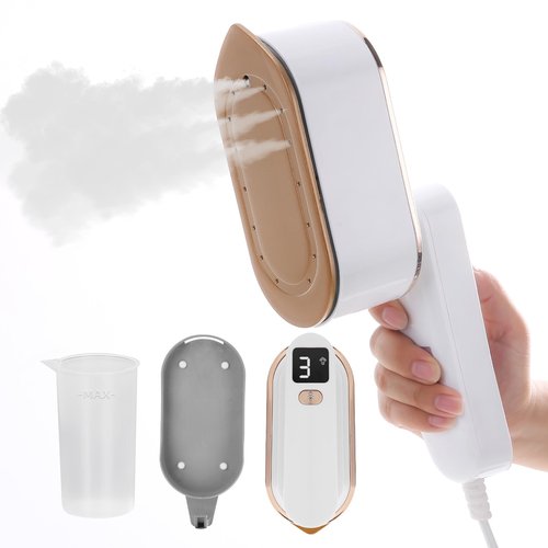 Portable Travel Steamer for Clothes,Duqifo Mini Handheld Fabric Garment Travel Steamers Steam Iron for Clothing,9s Fast Heating,2-in-1 Steam Iron 1300w Steamer with Lcd Screen and 180ml for Home-White