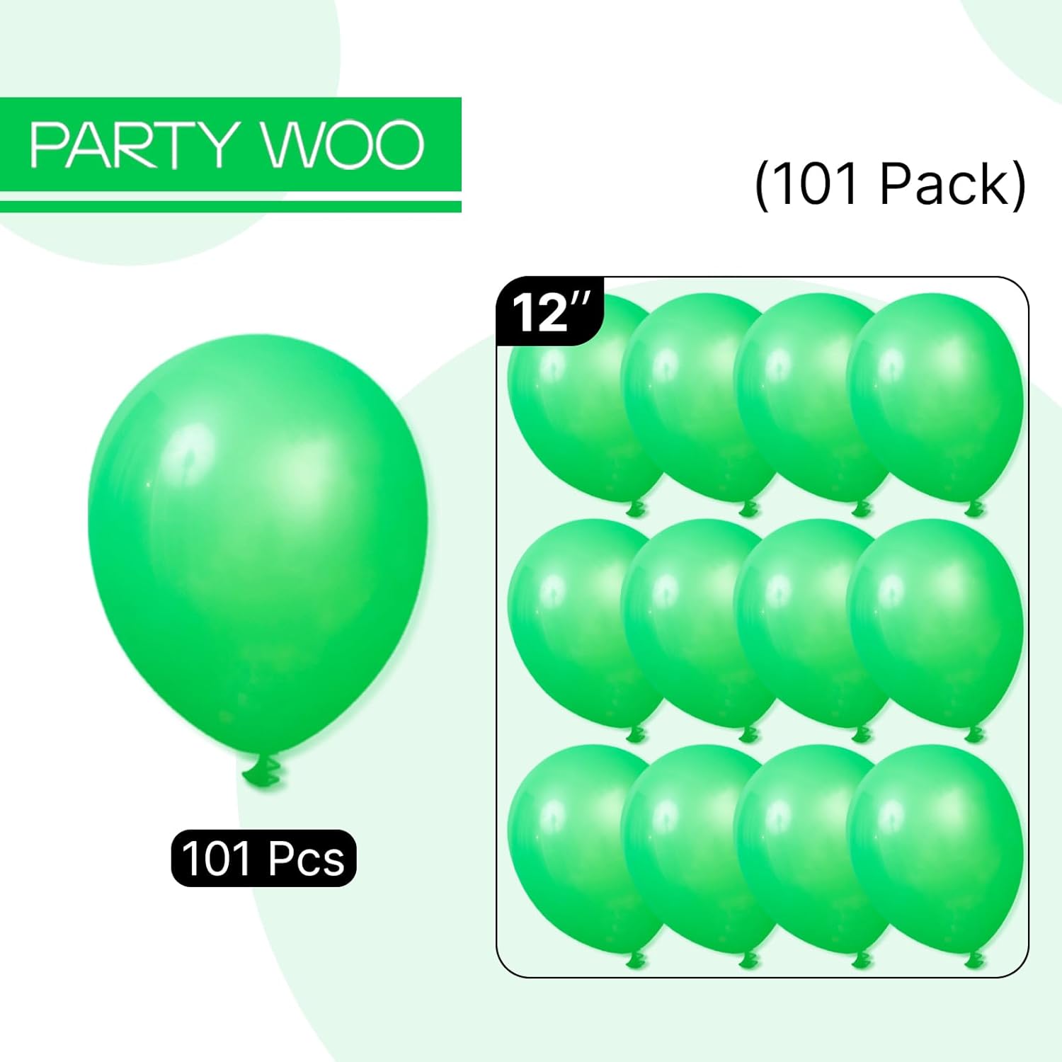 PartyWoo Green Balloons - 12 Inch Latex Helium Balloons for Birthday & Baby Shower | 101pcs