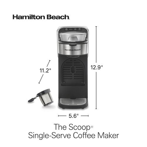 Hamilton Beach The Scoop Single Serve Coffee Maker & Fast Grounds Brewer for 8-14oz. Cups, Brews in Minutes, 40oz. Removable Reservoir, Stainless Steel (49987),Silver