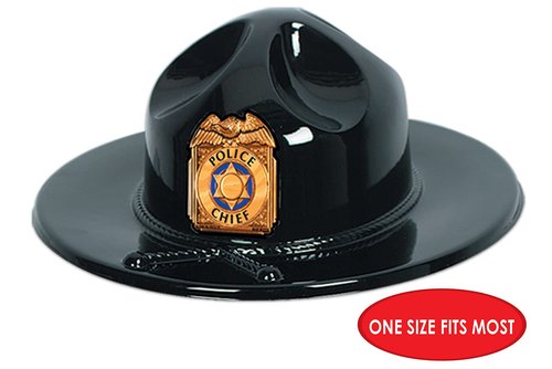 Beistle 24 Piece Police Chief Plastic Trooper Party Hats – Halloween Costume Accessory, Black