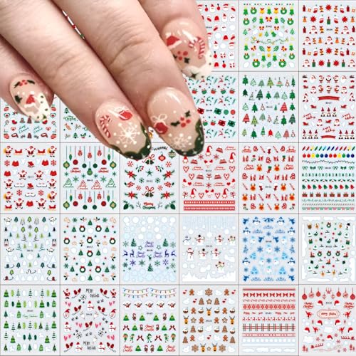 30 Sheets Christmas Nail Stickers 3D Self-Adhesive Holiday Decals