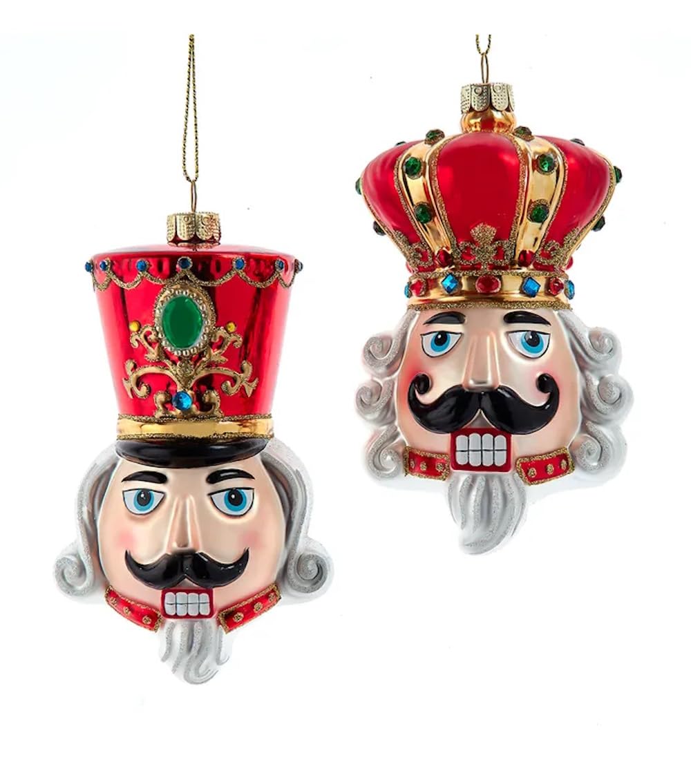 The Bridge Collection Nutcracker Head Ornaments - Set of 2 - Festive Christmas Decorations with Red and Gold Accents - 5"