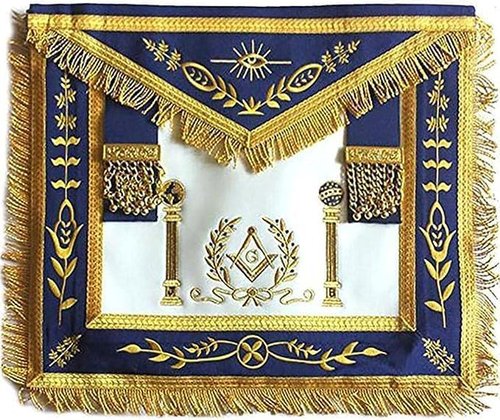 Navy Blue Apron Master Mason Square G & Pillars Symbolism Apron With Gold Fringe