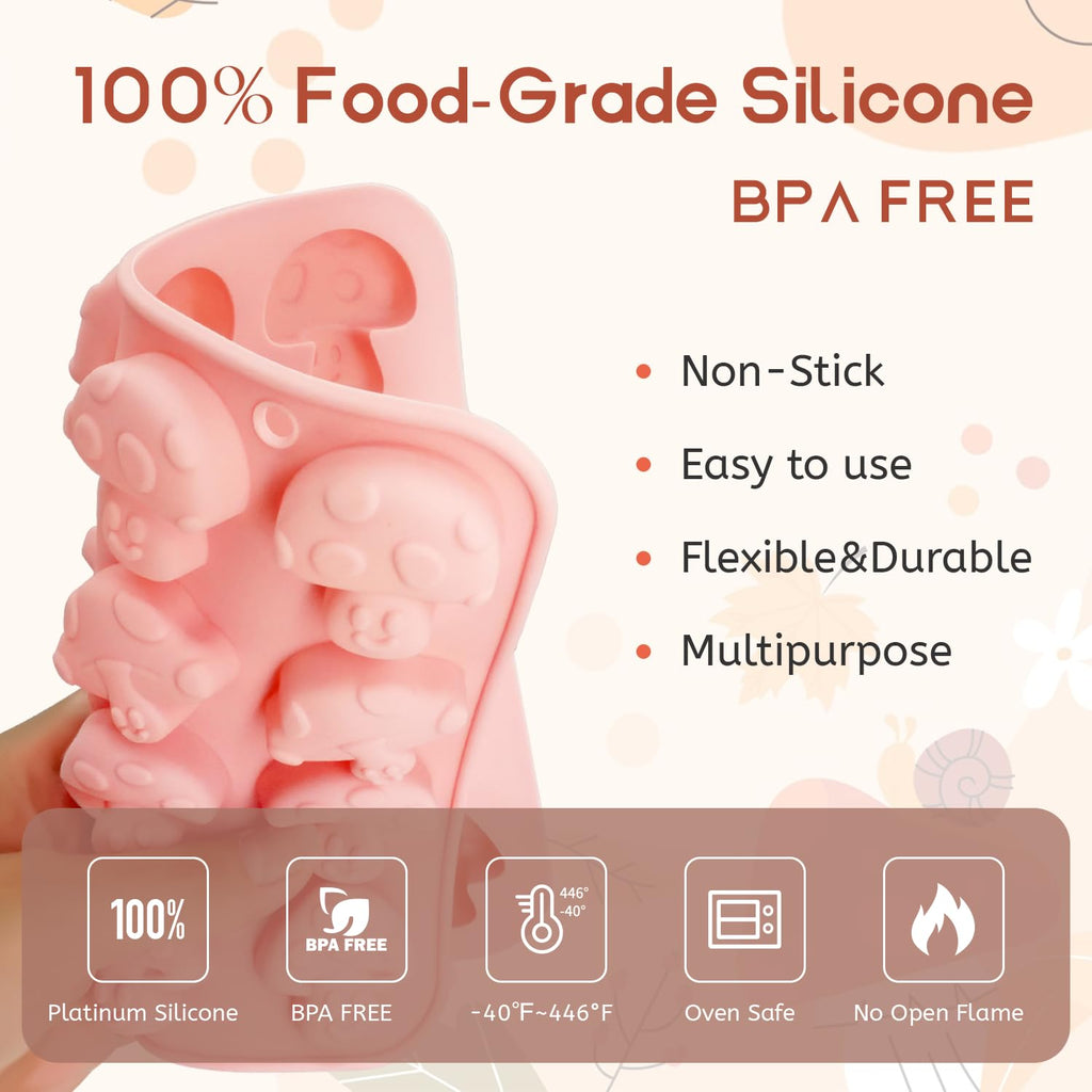 2PCS Mushroom Silicone Mold with 2 Droppers - 16 Cavity 3D Cute Mushroom Gummy Molds for Chocolate Candy Soap Resin - Fondant Gummy Cookie Candle DIY Crafts