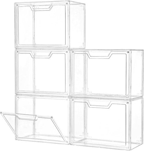 Freebat Stackable Storage Bins - Clear Acrylic Display Cases | 5-Pack for Handbags & Collectibles