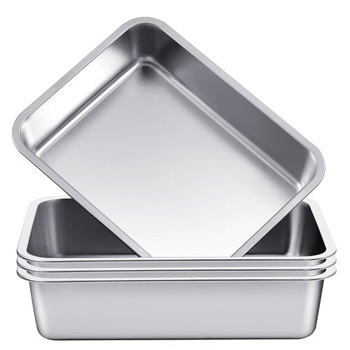Tiangrid 4 Pack Stainless Steel Commercial Bus Tubs Food Grade Meat Processing Tubs Lug Wash Basin Tote Box for Dishwashing, Kitchen, Restaurant, Utility (13 L)
