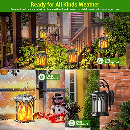 Black 4 Pack Solar Lanterns Outdoor Lights Flickering Flame Waterproof Yard Decor
